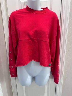 PINK Victoria's Secret Hot Pink Cropped Snap-Sleeve Sweatshirt